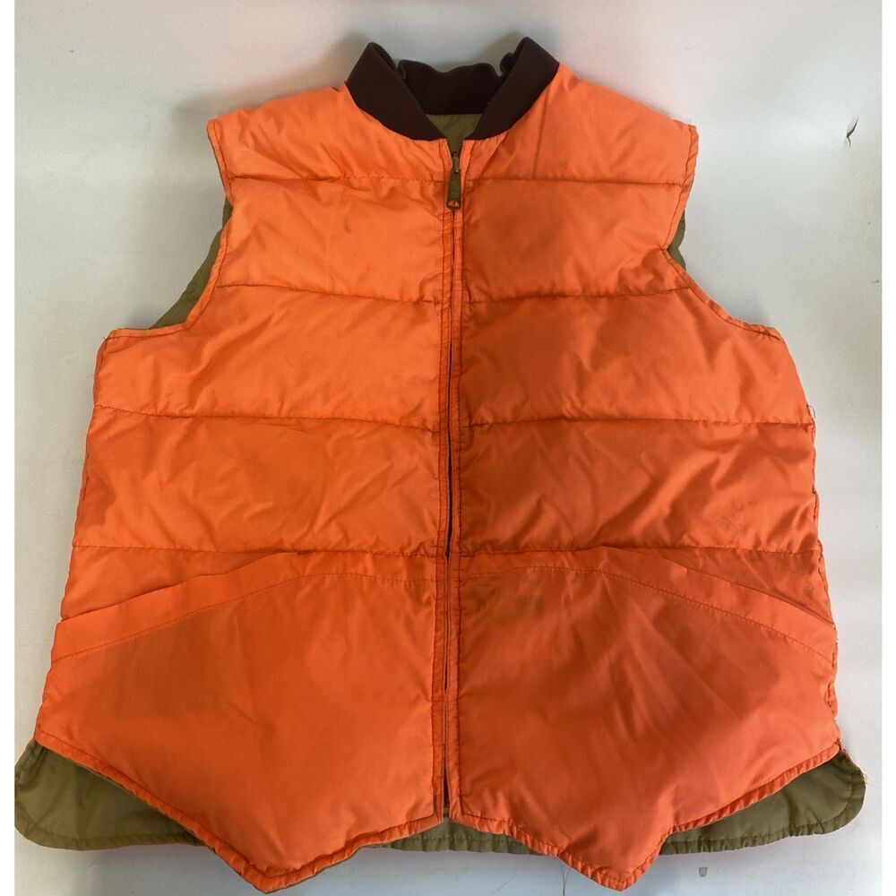 Vintage 80s Mens Reversible Hunting Puffer Vest Duck Down Kmart Neon Orange XL‎